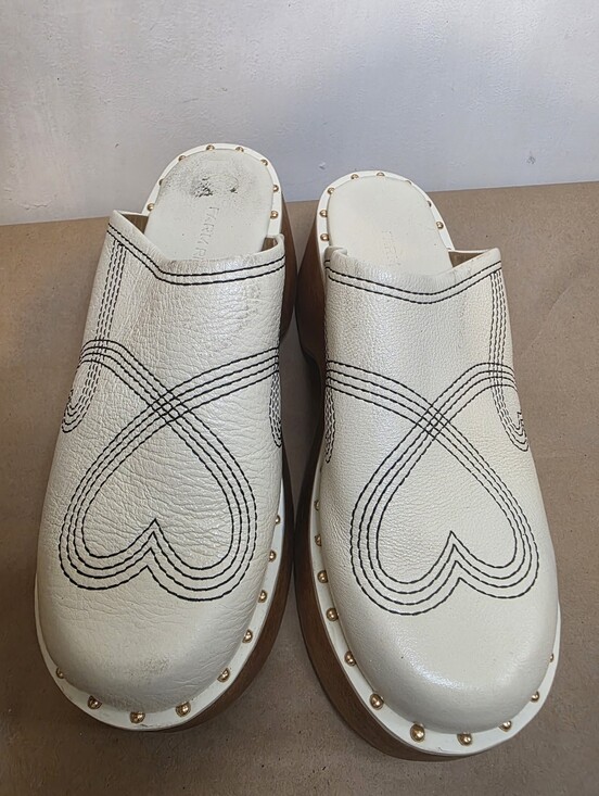 FARM Rio Shoes - FARM Rio Cream Leather Studded Clogs with Black Stitching